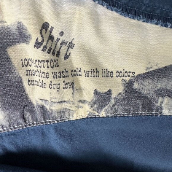 Volcom Western Shirt Men S Blue Denim Short-Sleeve Cotton Pearl Snap Button - Picture 10 of 12